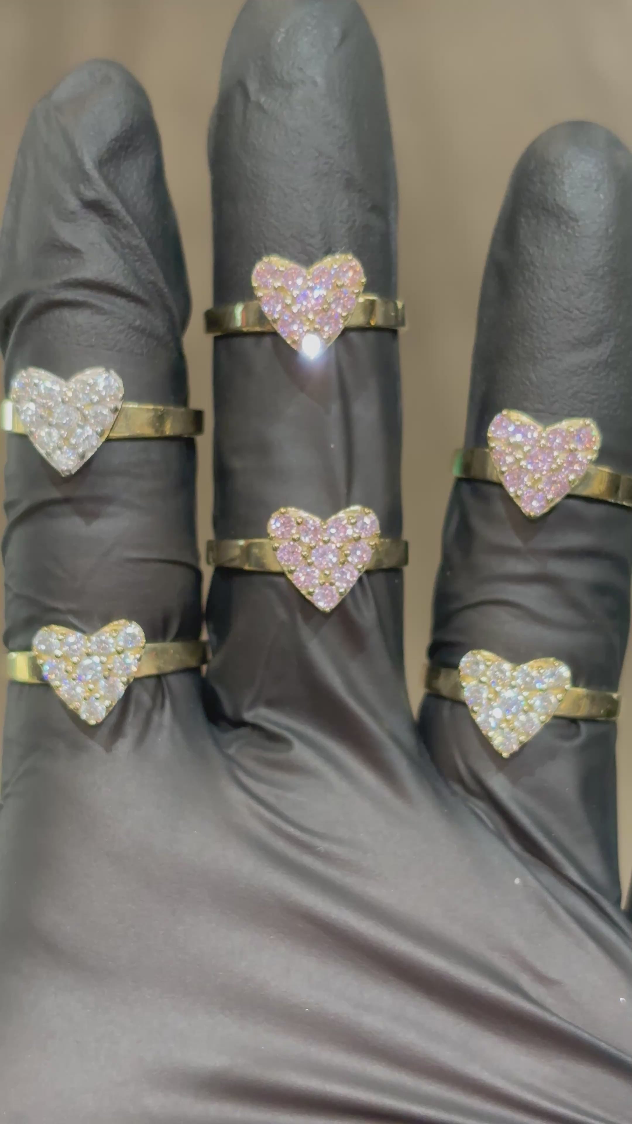 Load video: 10k Pink/White Crystal Heart Ring