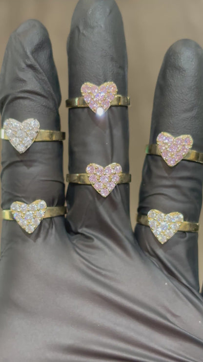 10k Pink/White Crystal Heart Ring
