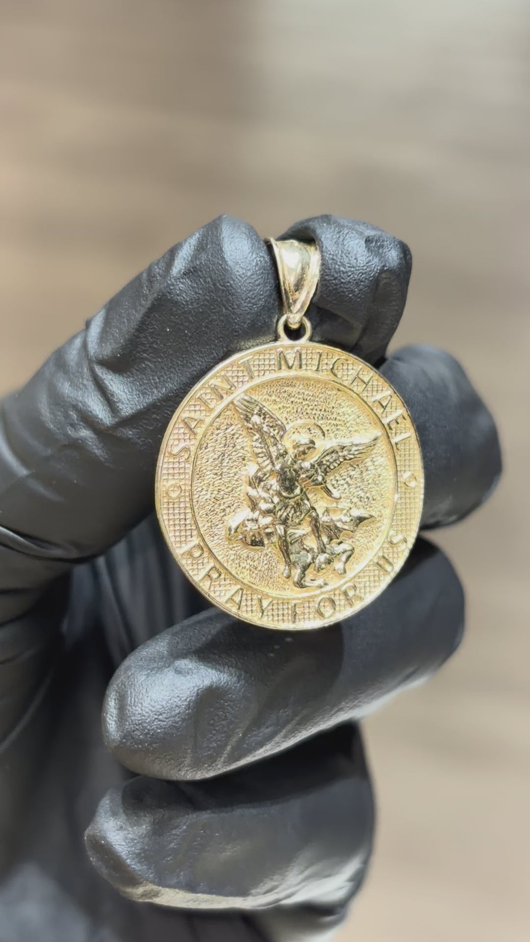 10k Saint Michael Archangel Circle Pendant