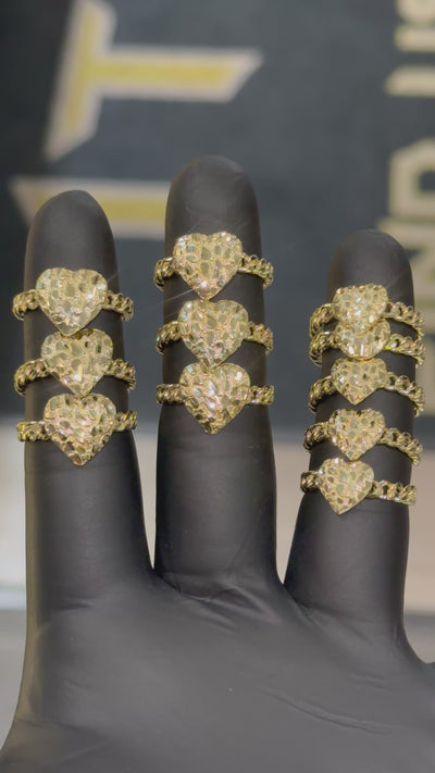 10k Heart Nugget Ring with Cuban Link Band