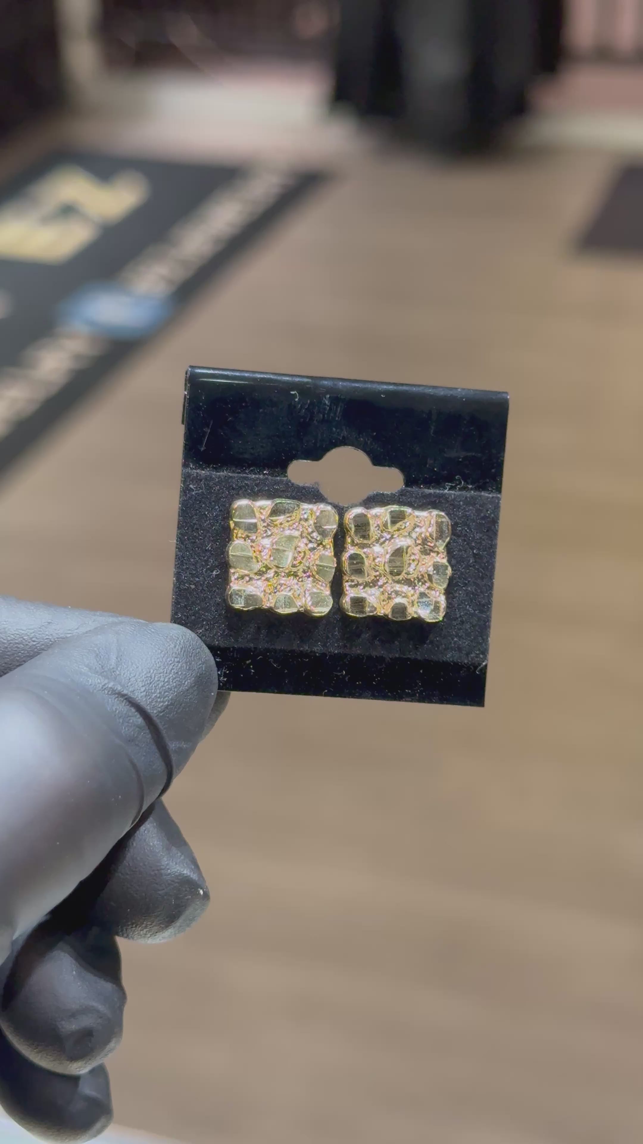 Load video: 10k Medium Flat Square Nugget Earrings