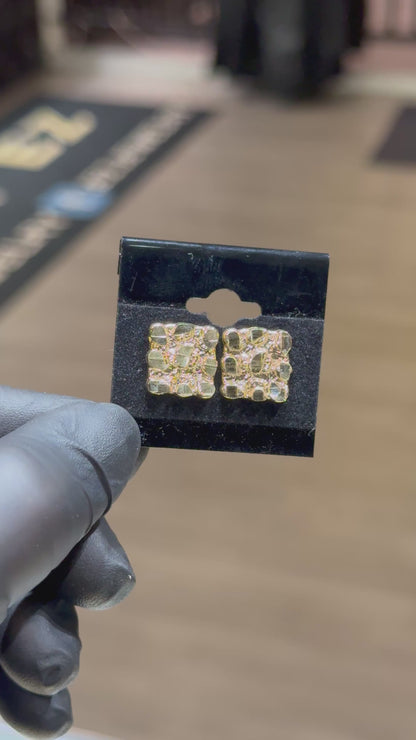 10k Medium Flat Square Nugget Earrings