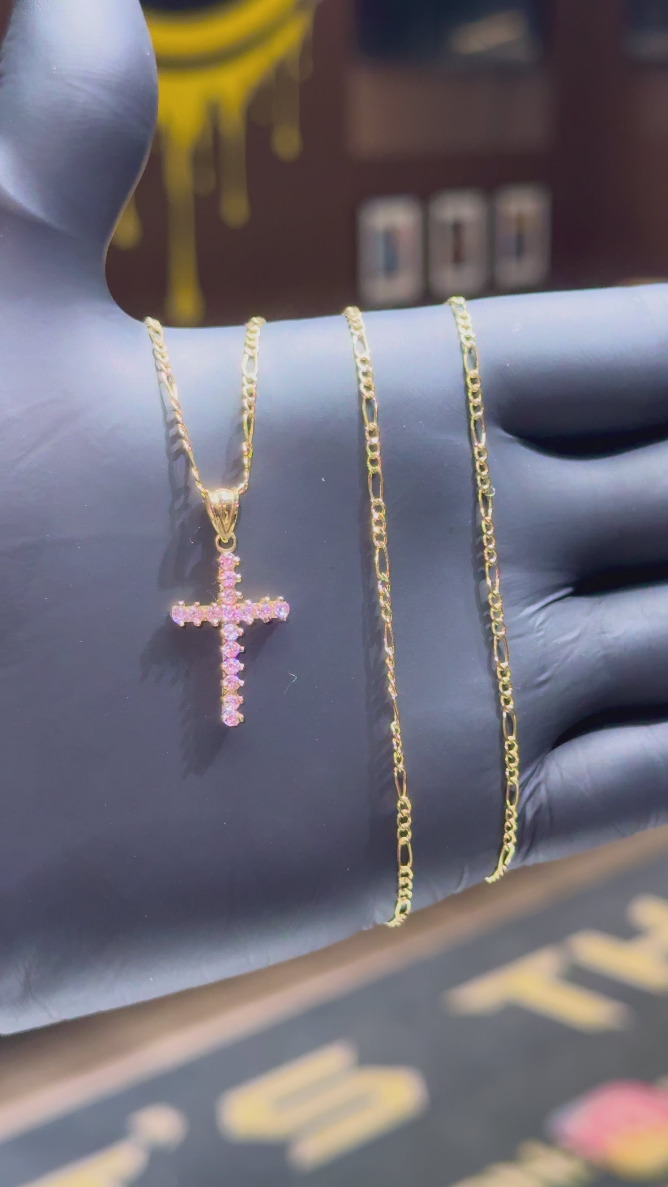 Load video: 10k Pink Cross Chain Set
