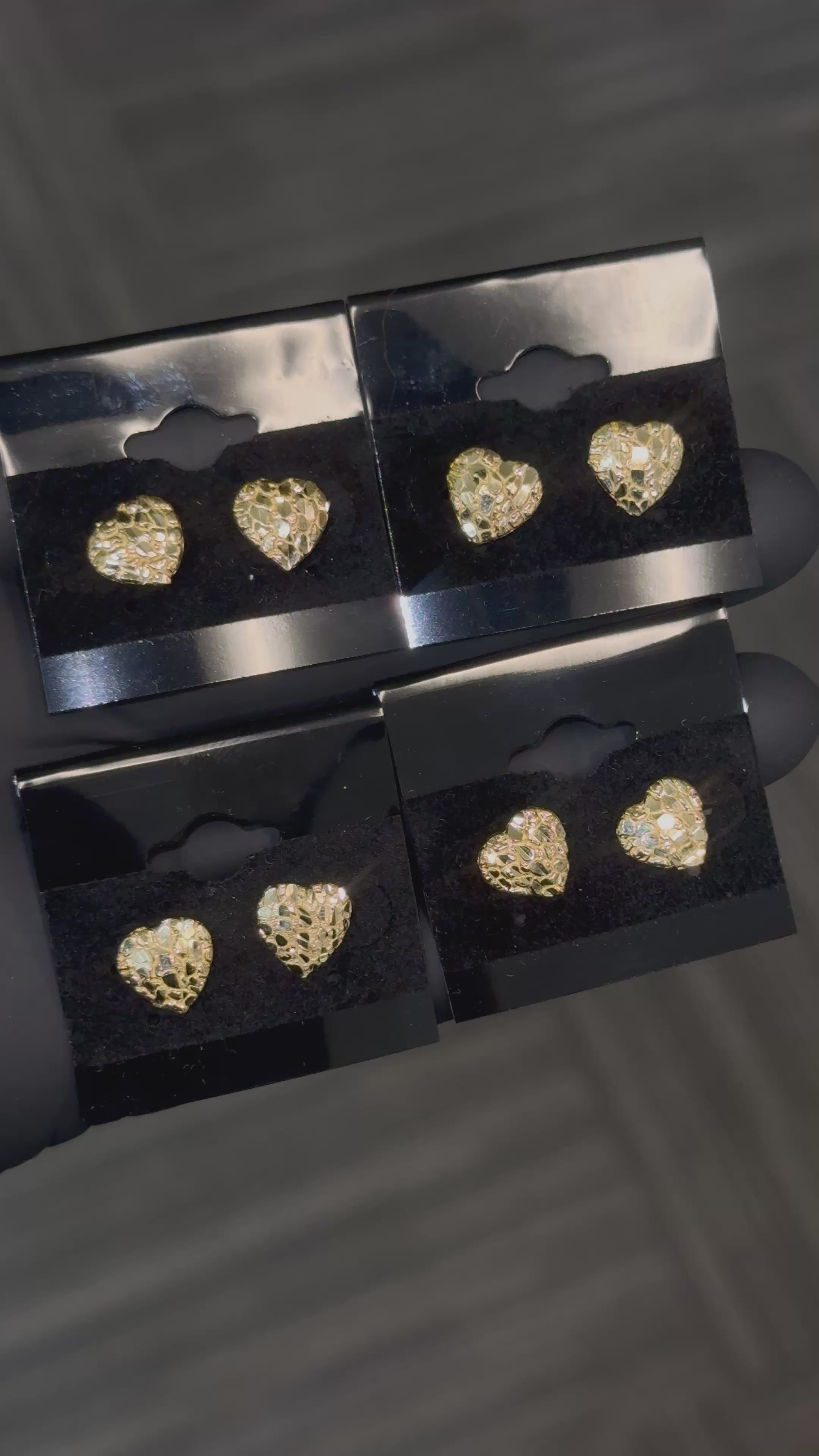 Load video: 10k Small Bubble Heart Nugget Earrings