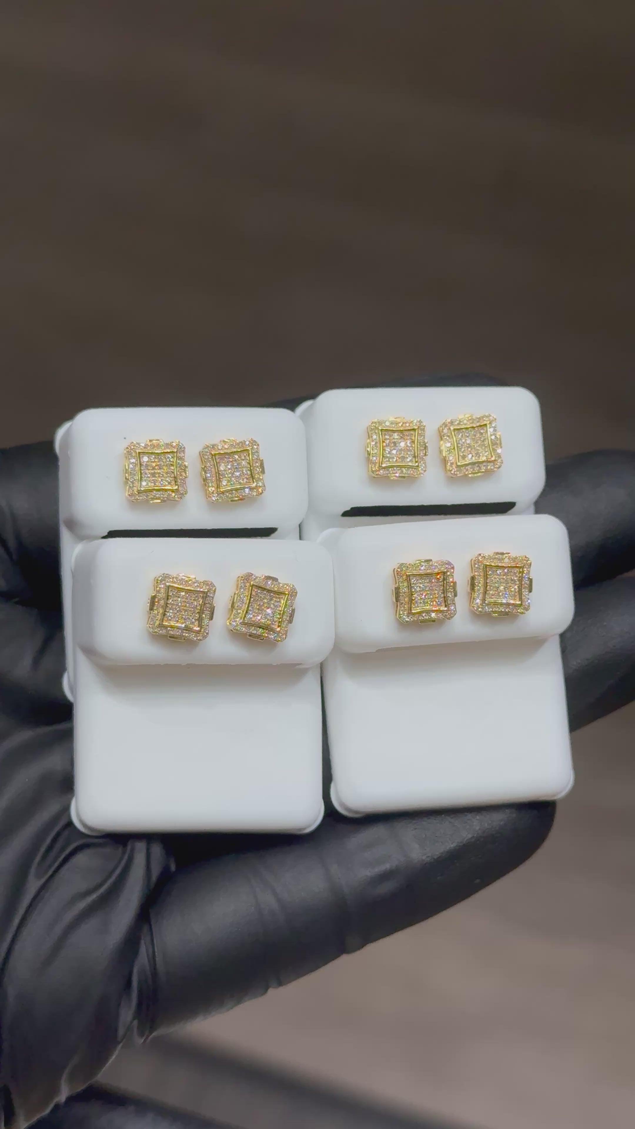 Load video: 10k Natural Diamond Square Round Earrings