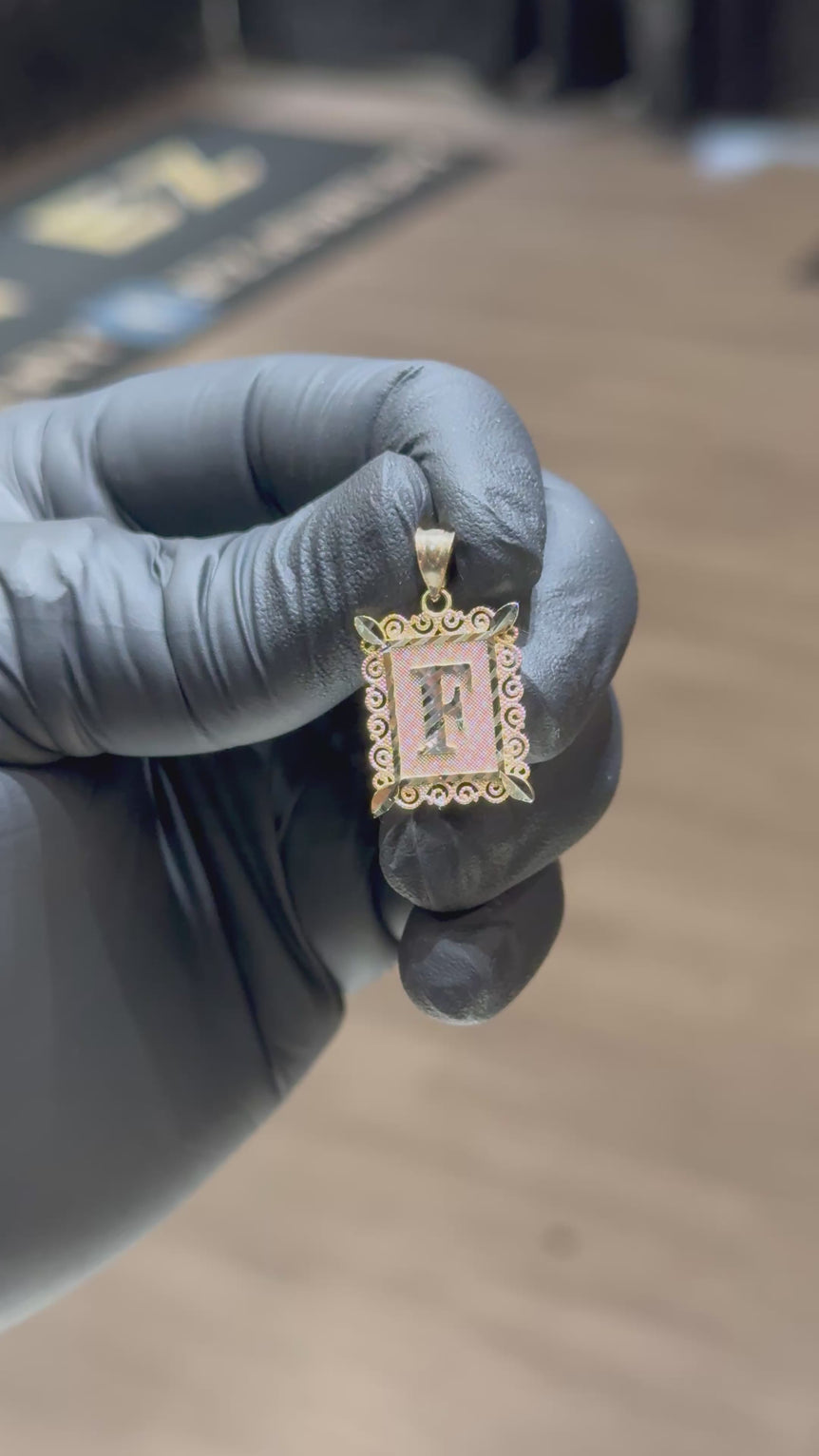 10k Medium Initial Pendant With Square Frame