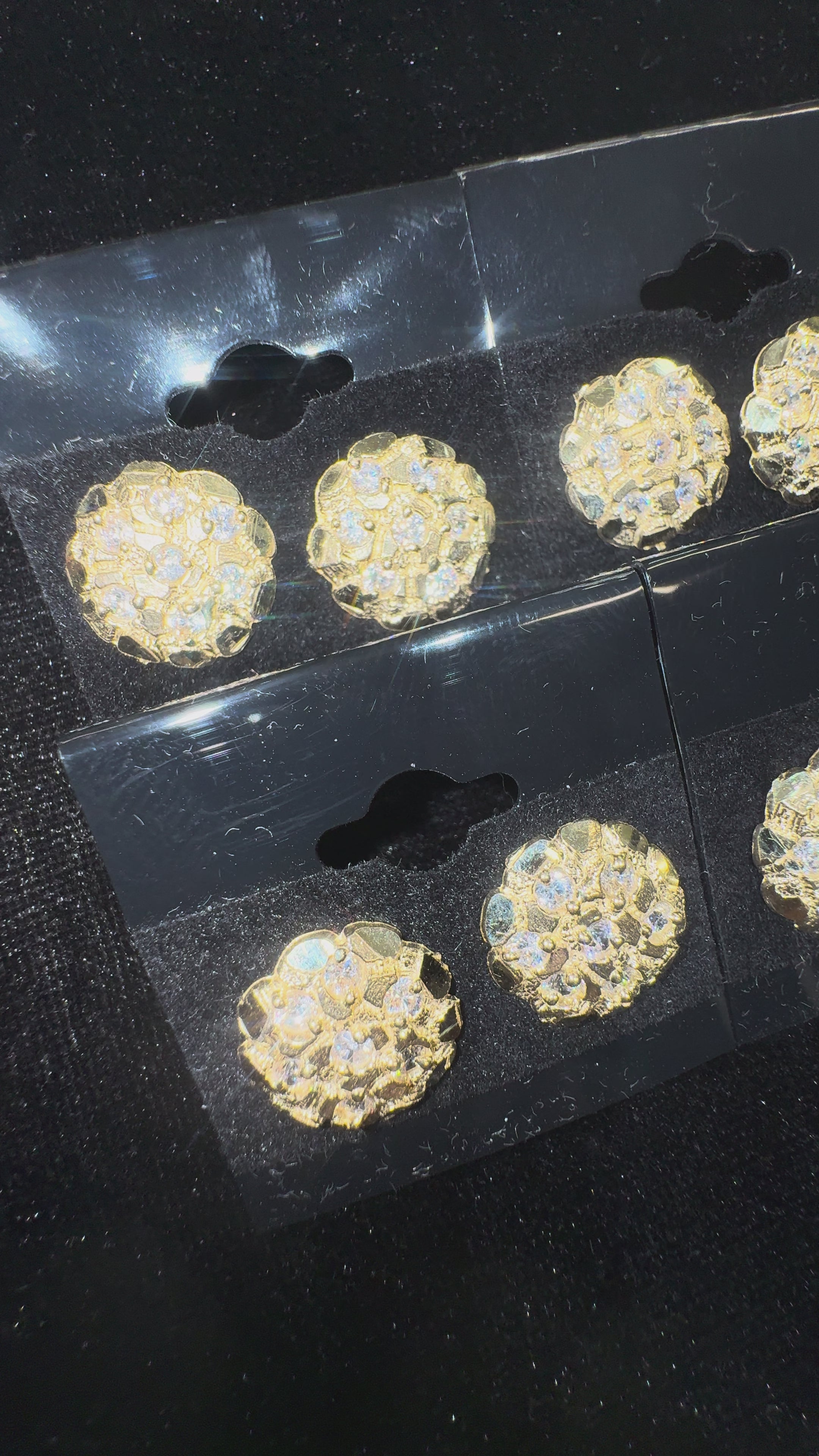 10k Large Crystal-Encrusted Circle/Cookie Nugget Earrings