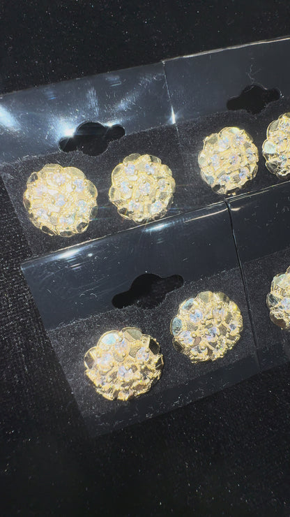 10k Large Crystal-Encrusted Circle/Cookie Nugget Earrings