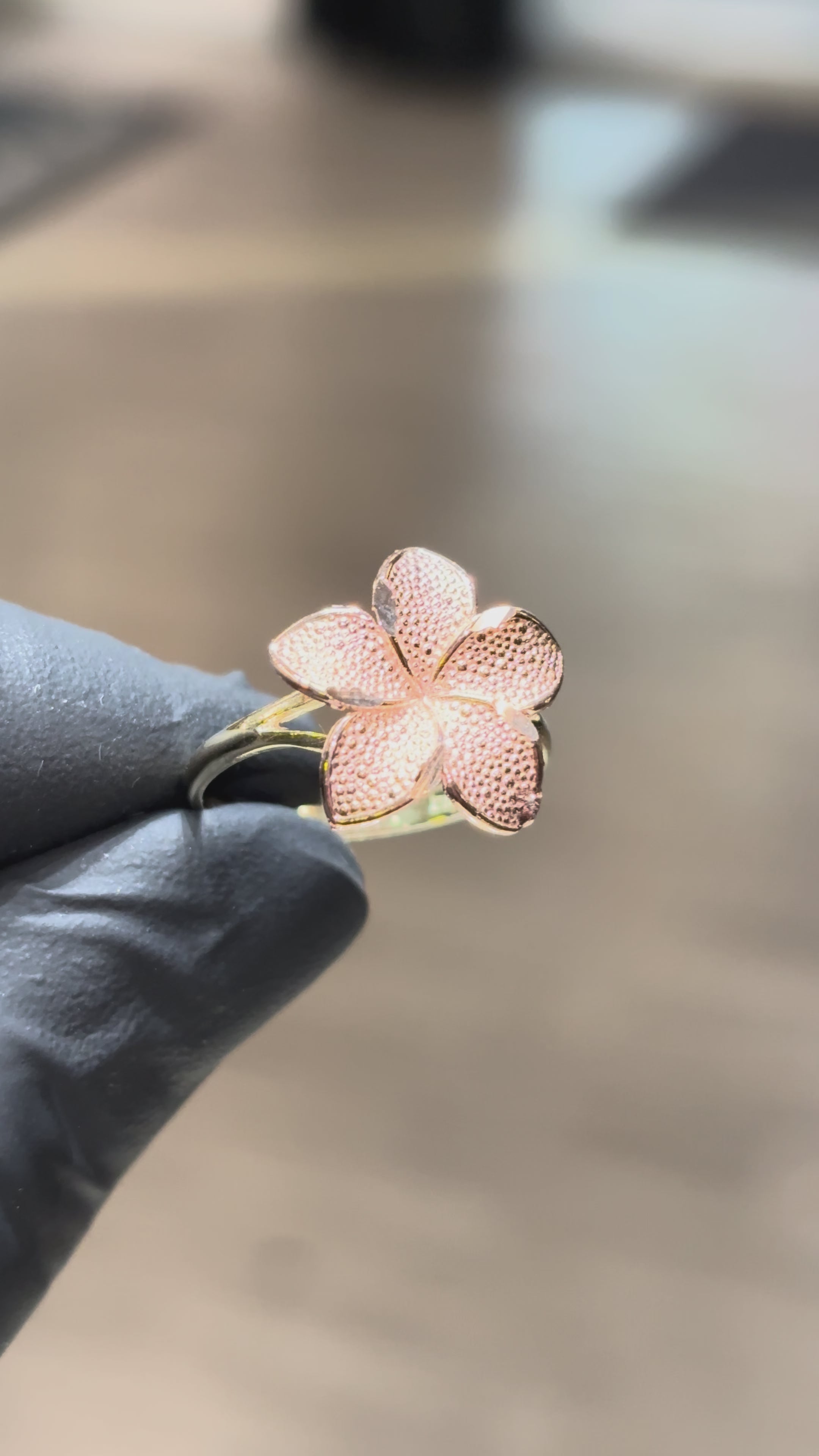 Load video: 10k Rose Gold Hibiscus Ring