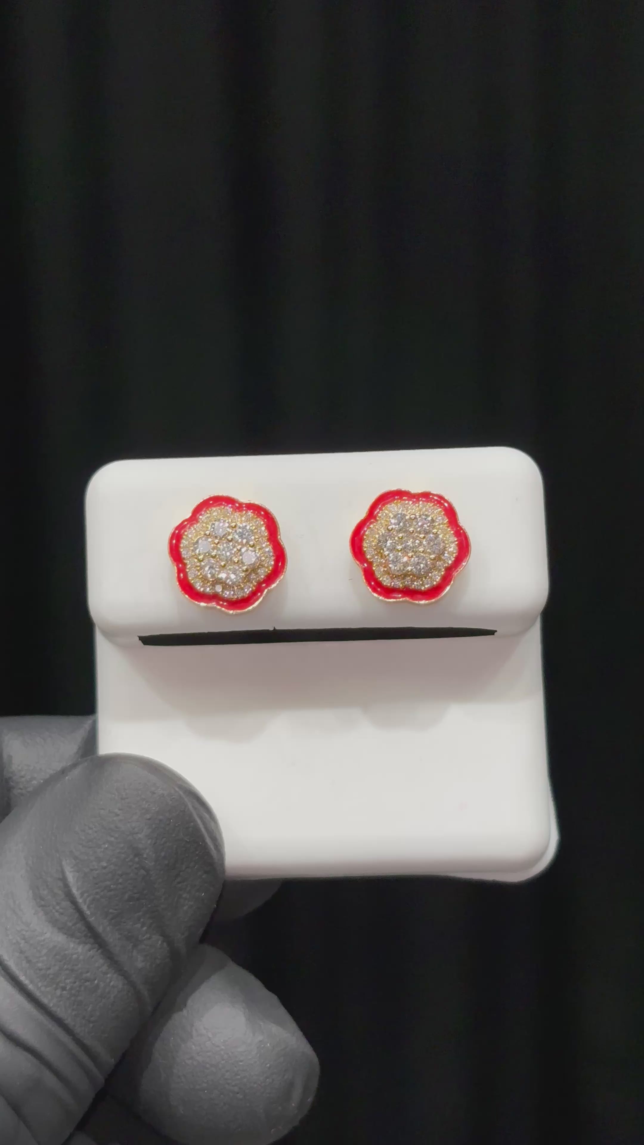 Load video: Double Layer VS1 Red Glow-in-the-Dark Diamond Earrings