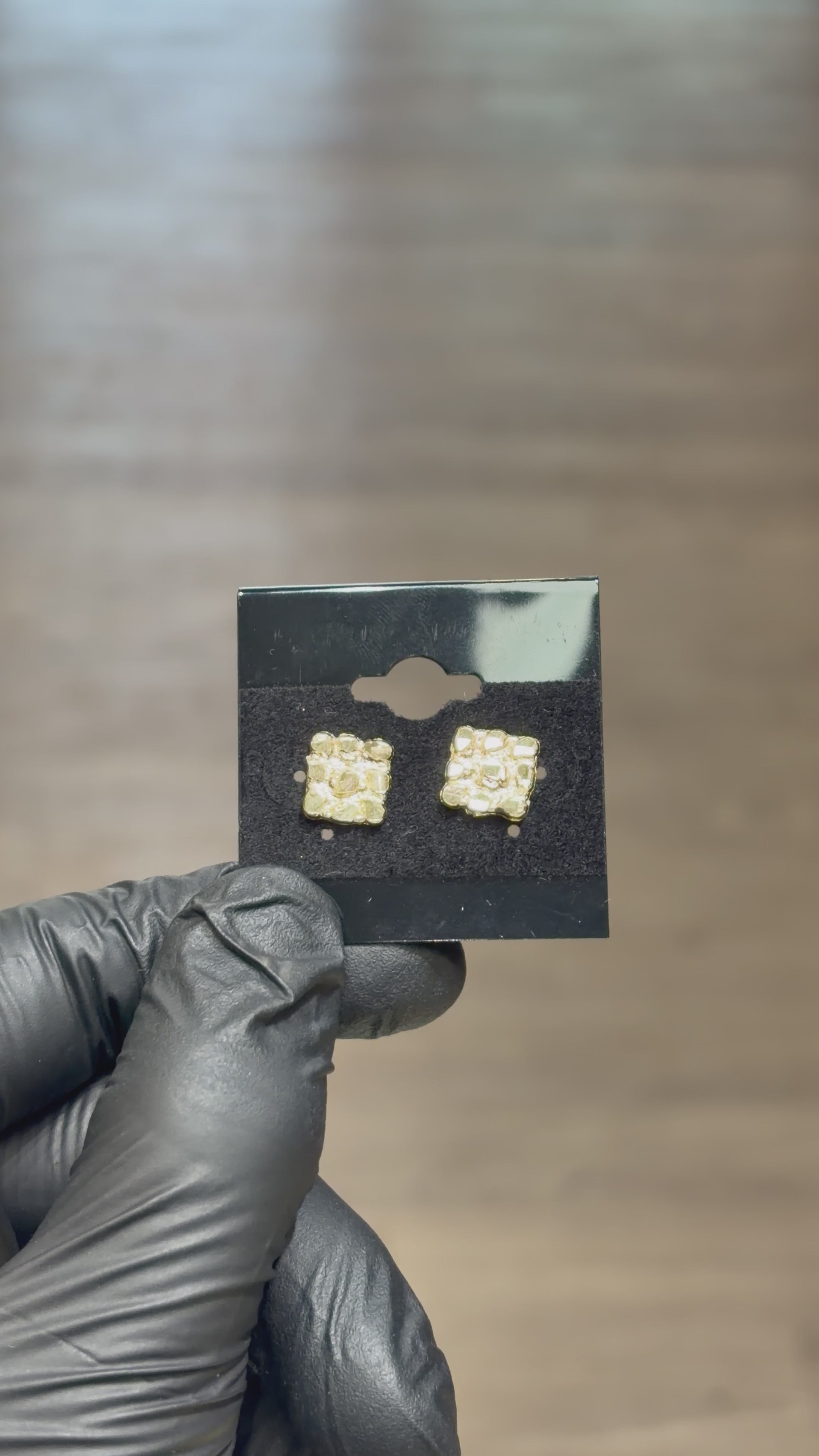 Load video: 10k Small Flat Square Nugget Earrings
