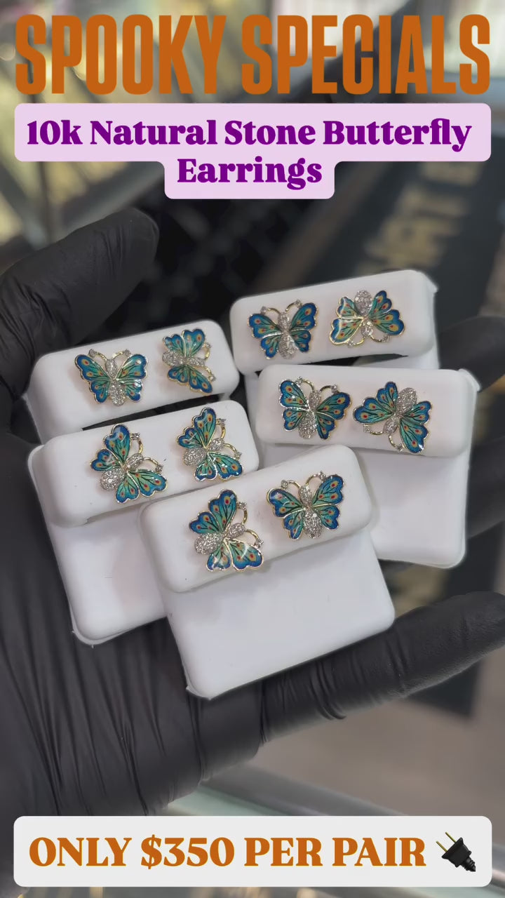 3D Blue Butterfly Diamond Earrings