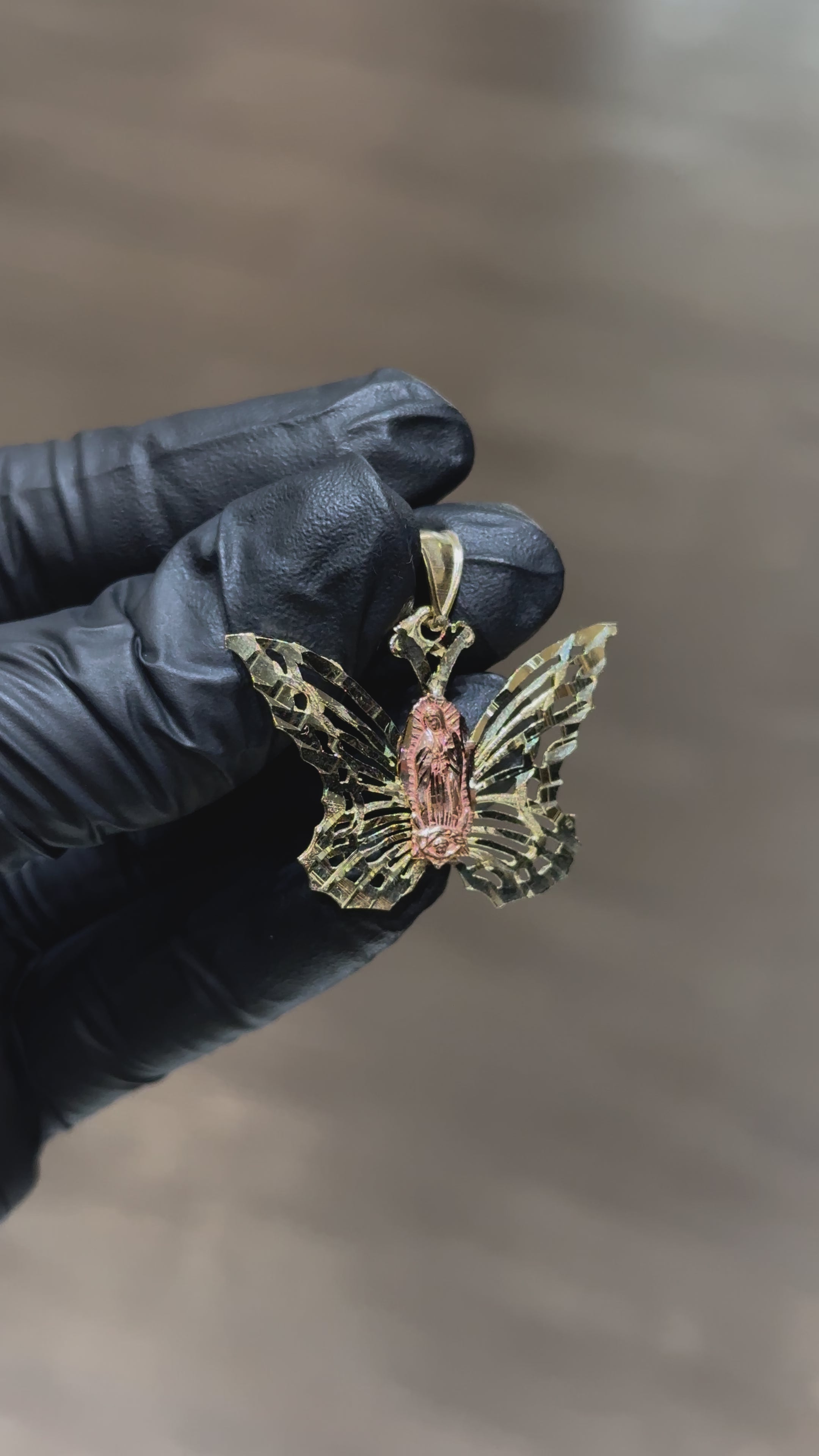 Load video: 10k Virgin Mary Butterfly Pendant