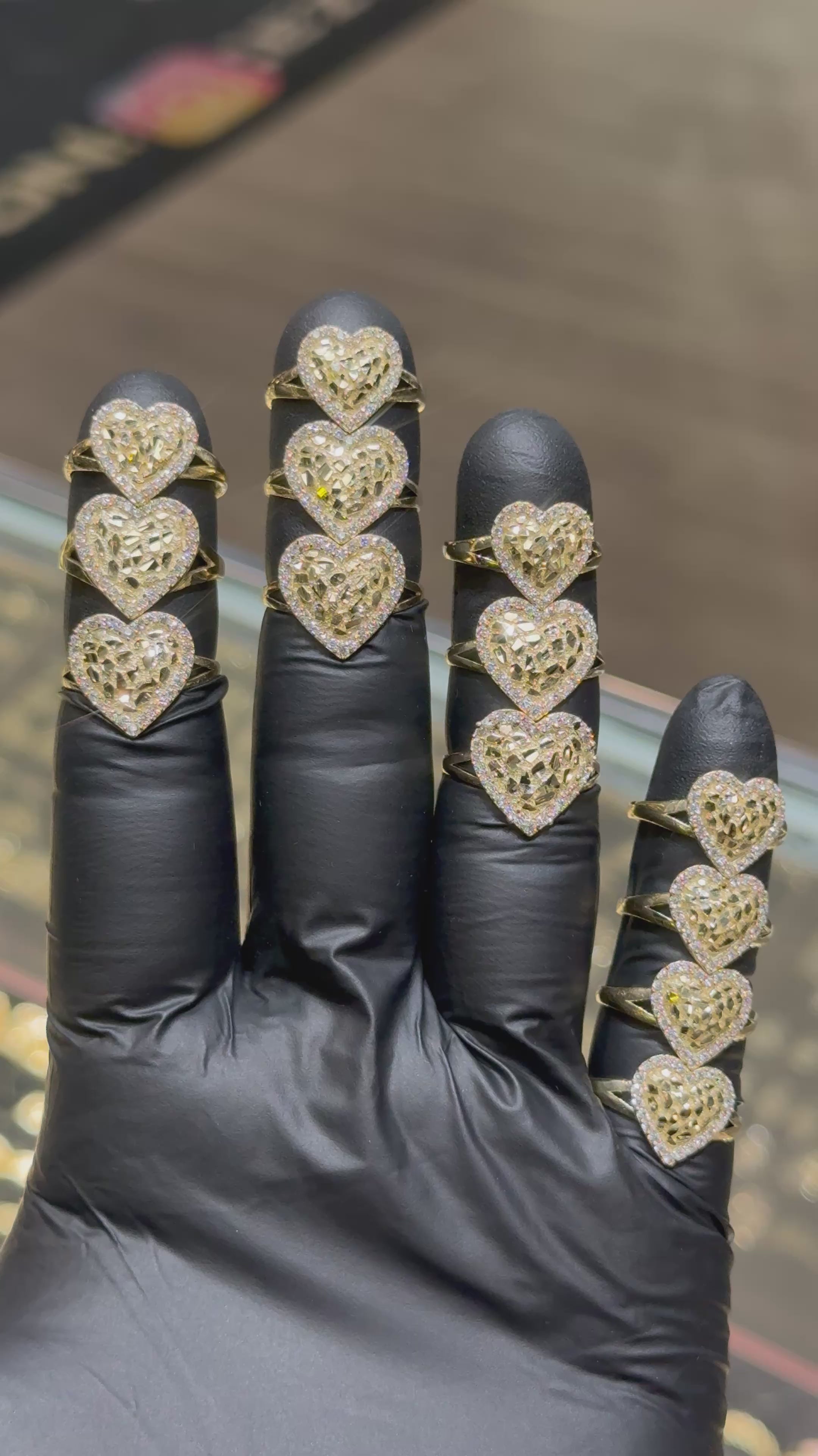 Load video: 10k Crystal Heart Border Nugget Ring