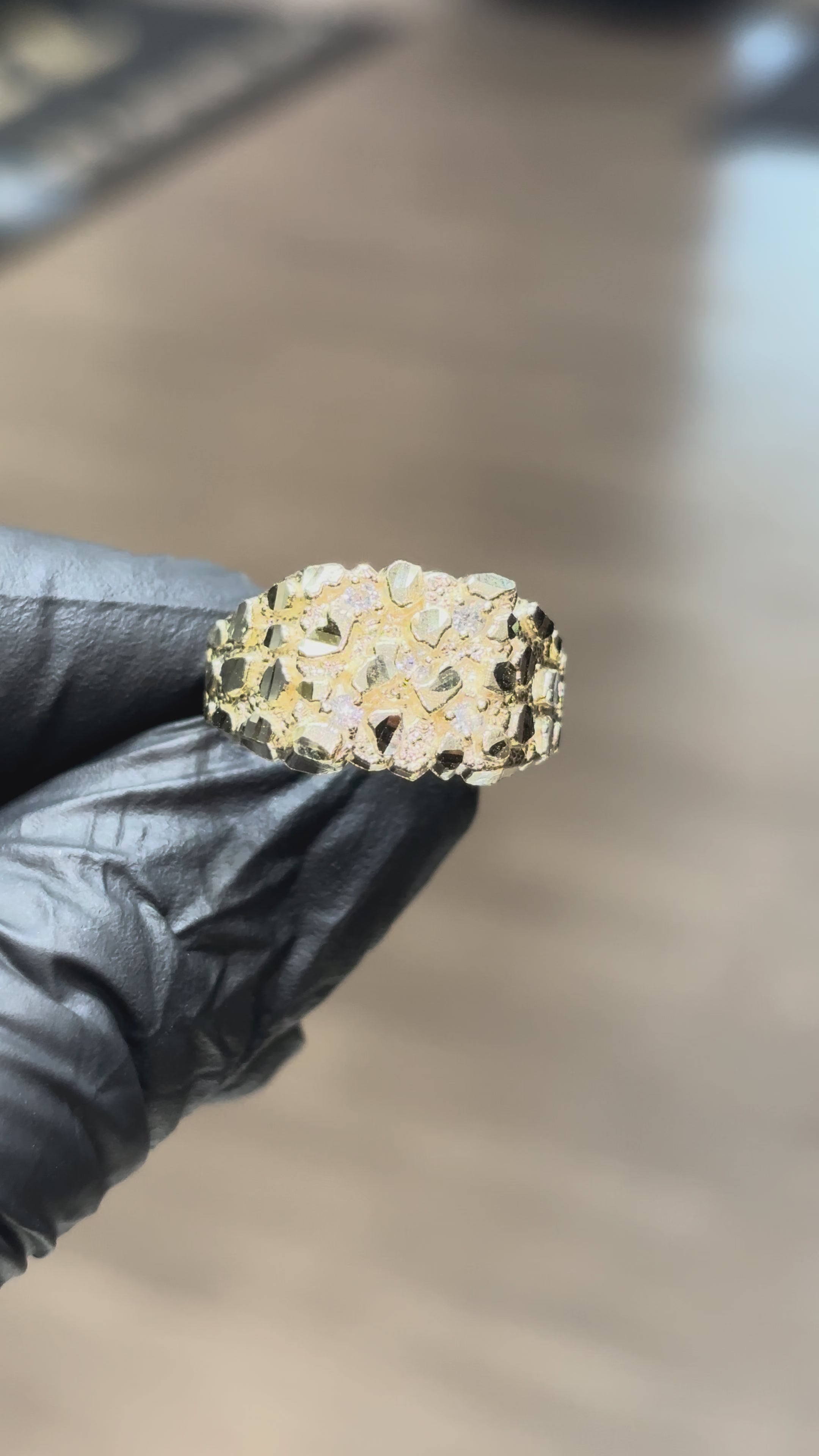 10k Nugget Encrusted Crystal Ring