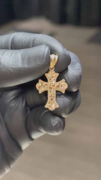 10k Beaded-Border Nugget Cross Pendant