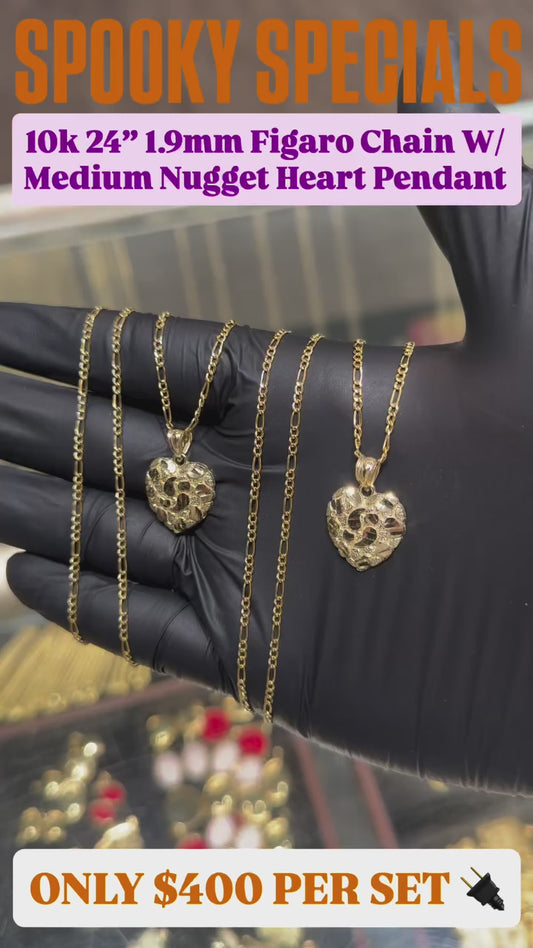 10k Heart Nugget Chain Set