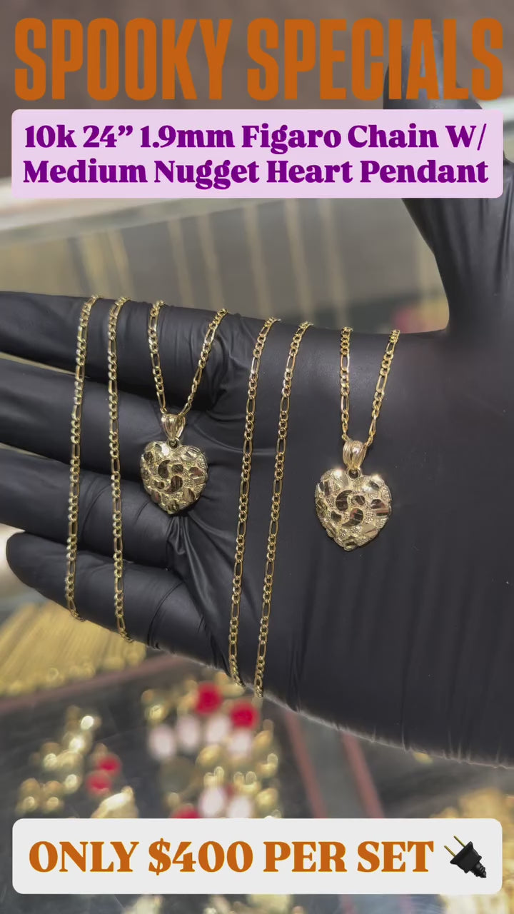 10k Heart Nugget Chain Set