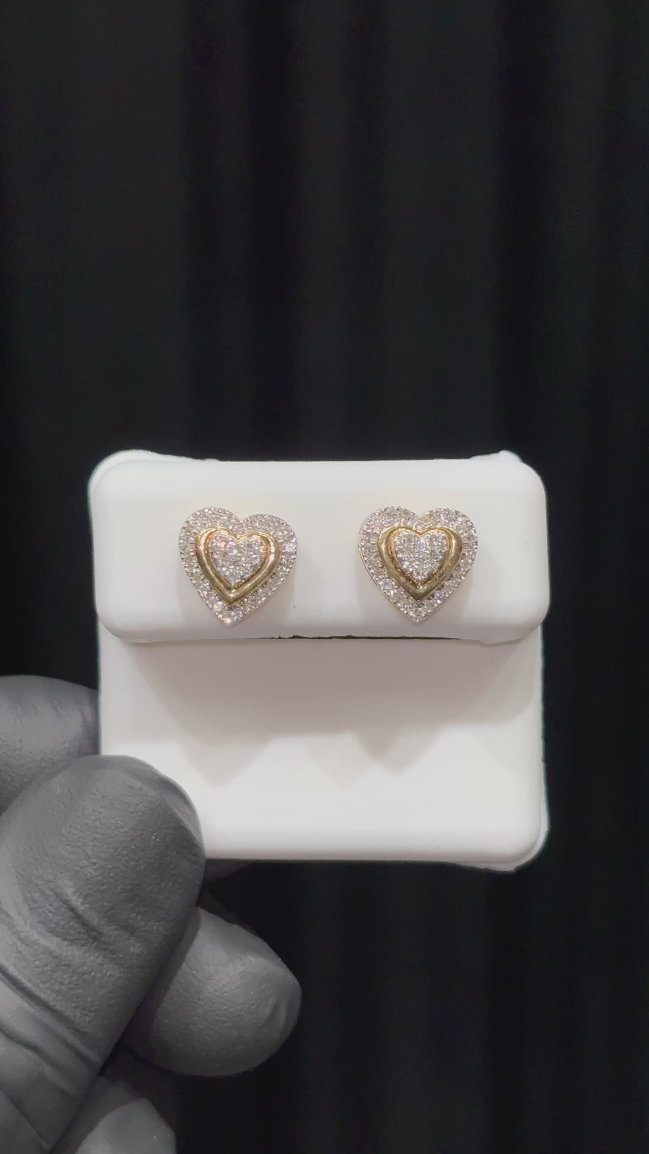 Load video: Gold Mirror Finish Three Layer Two Toned Heart Diamond Earrings