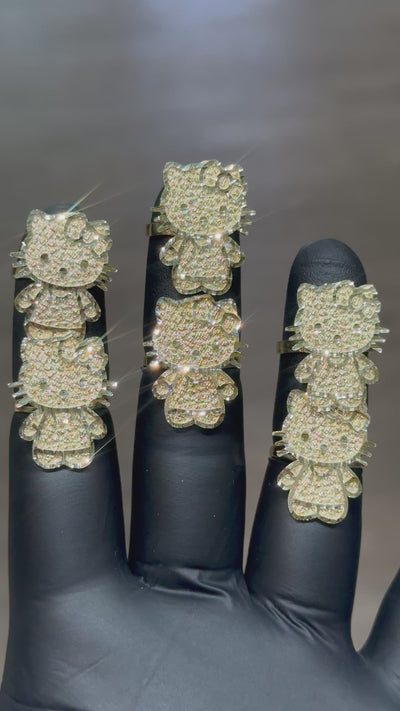 10k XL Full Body Nugget Hello Kitty Ring