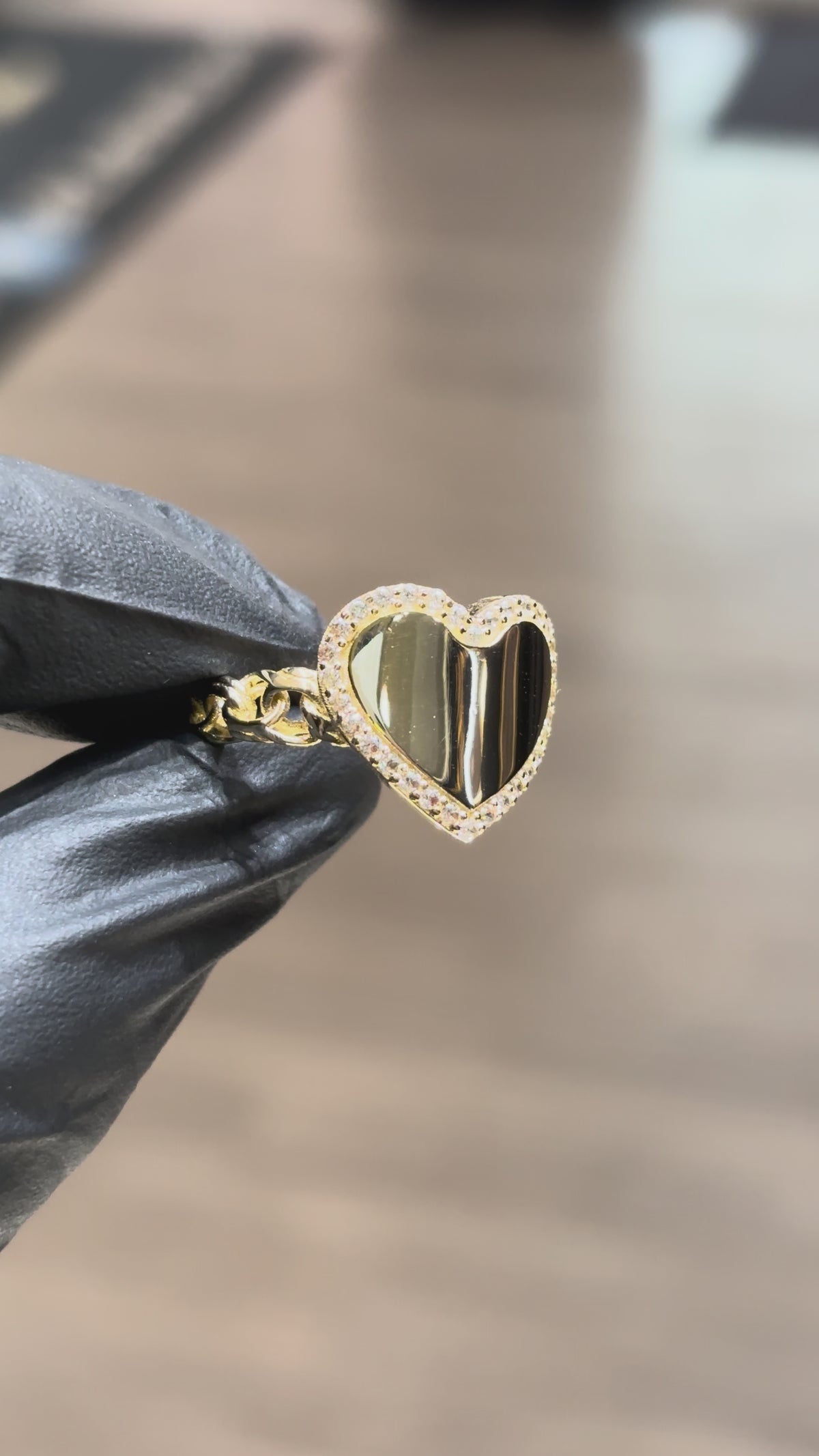 10k Iced Greek Heart Chino Link Ring
