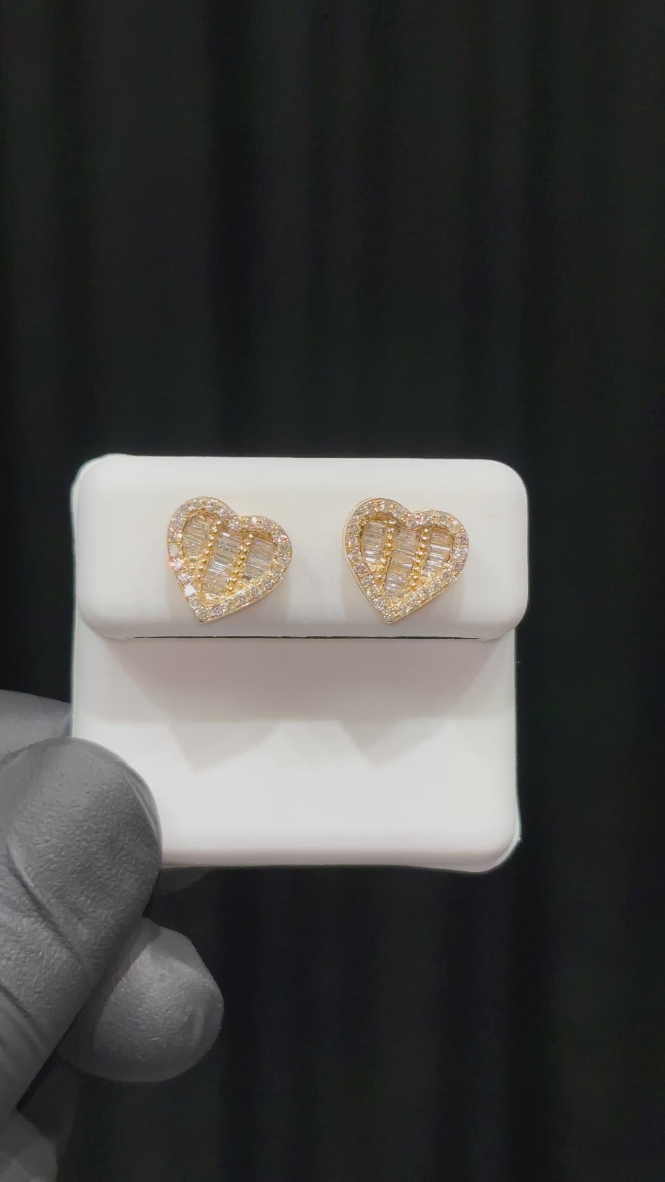 Load video: Large Two Layer Invisible Baguette Diamond Set Heart Earrings