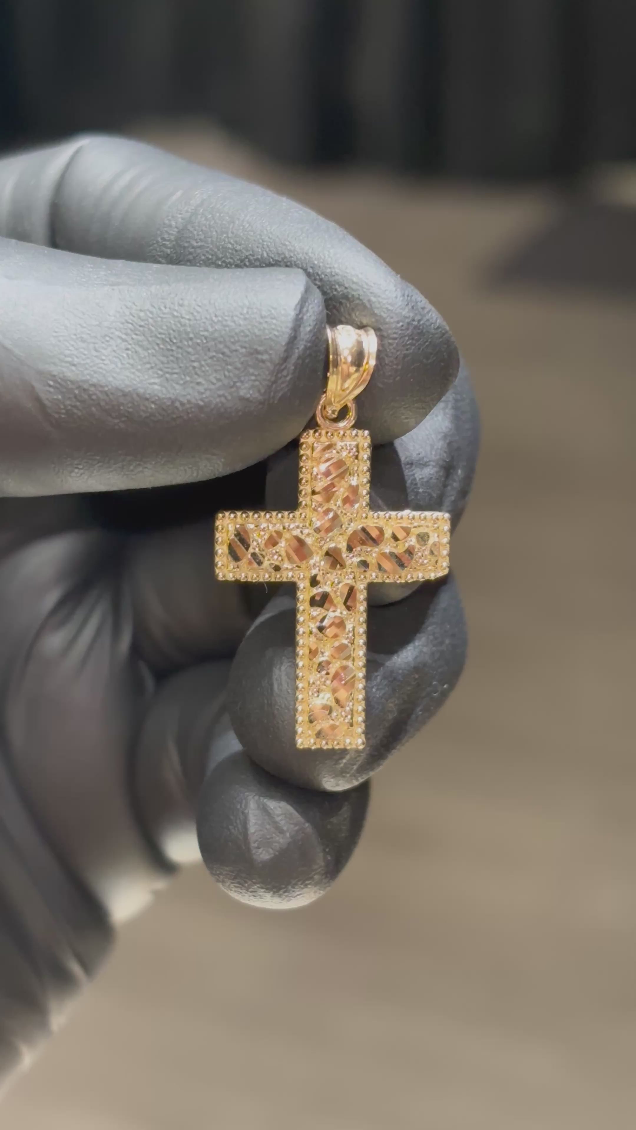10k Beaded-Border Nugget Cross Pendant