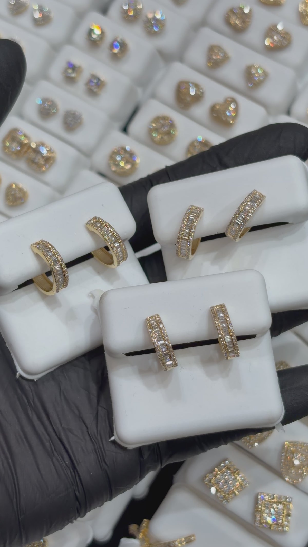 10k Natural Diamond Baguette Hoops