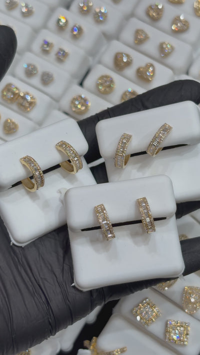 10k Natural Diamond Baguette Hoops