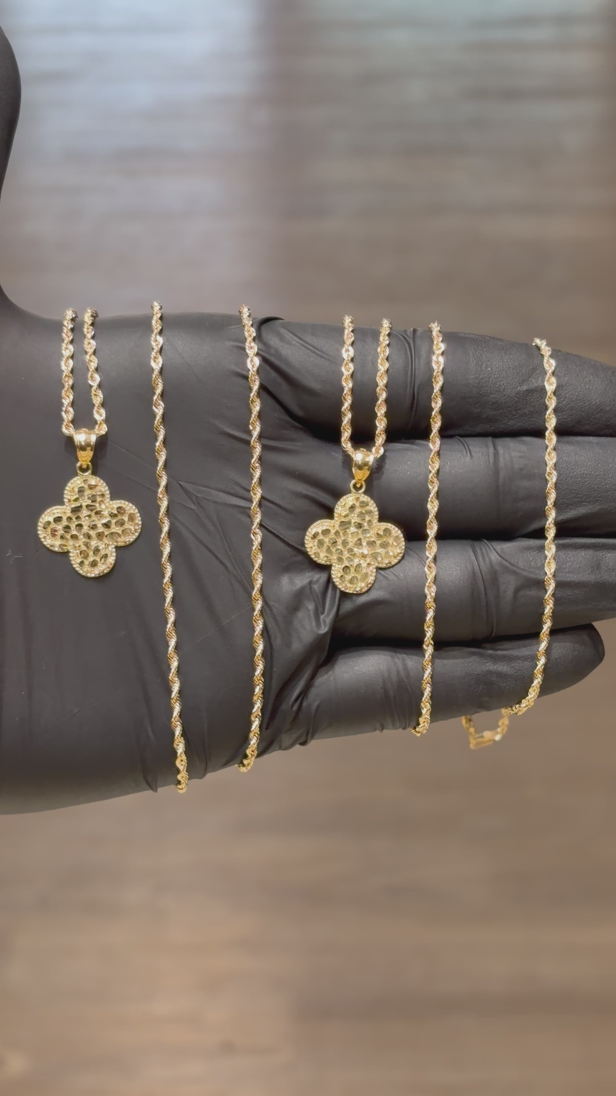 10k Small Nugget Clover Chain Set
