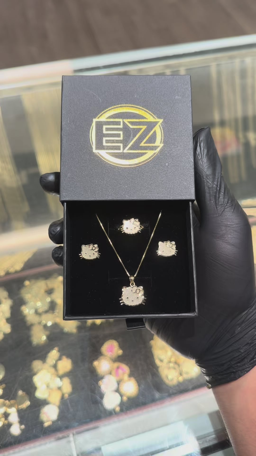 10k Small Hello Kitty Chain, Ring, & Earring Set