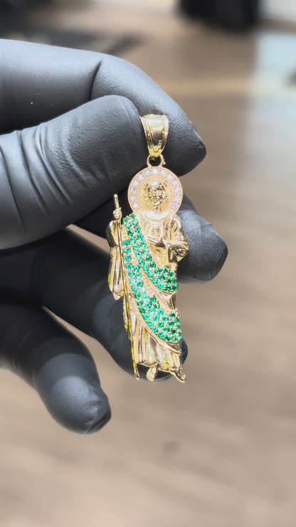 10k San Judas Green Crystal Pendant