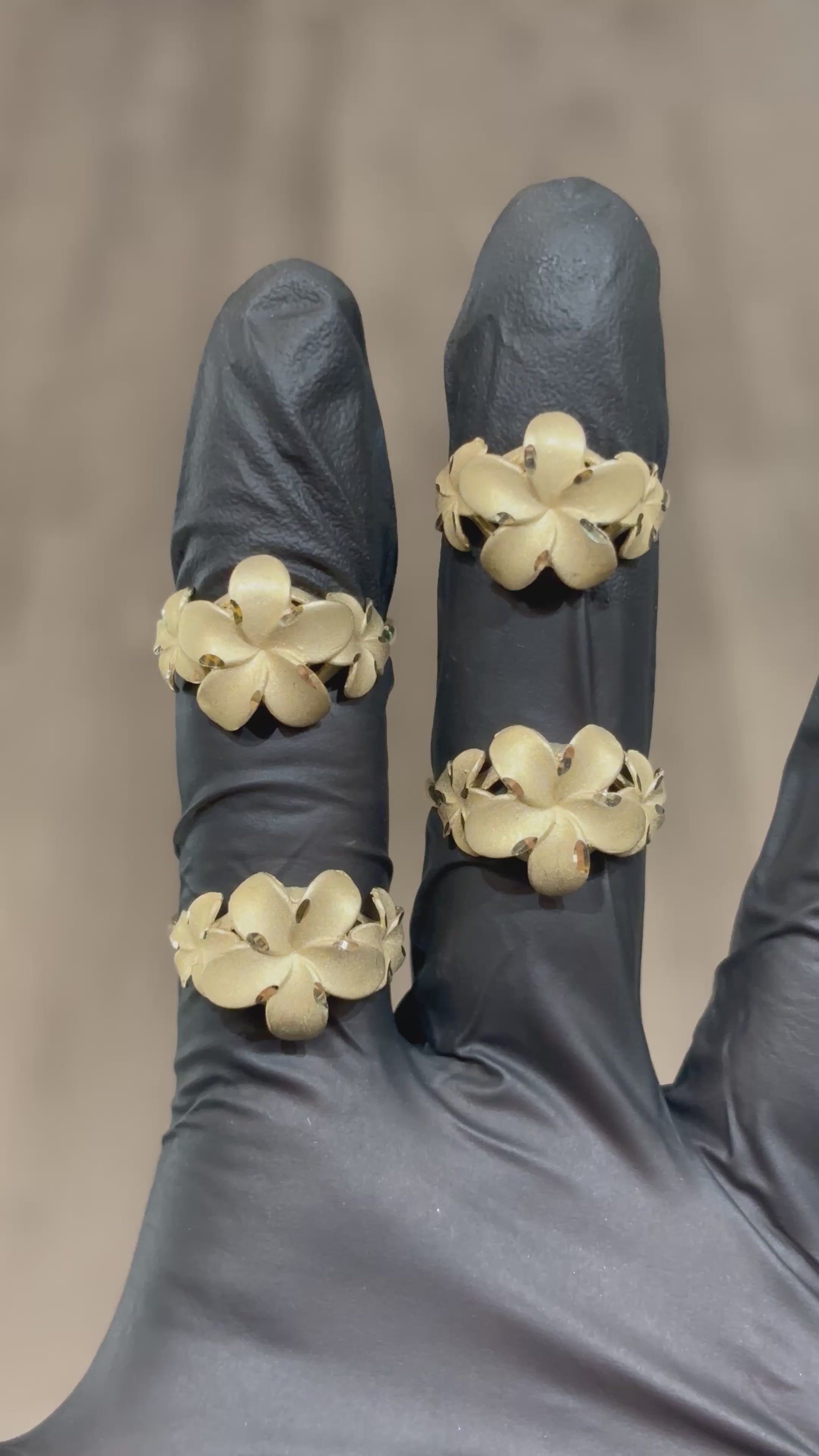 Load video: 10k Satin Finish Triple Hibiscus Ring