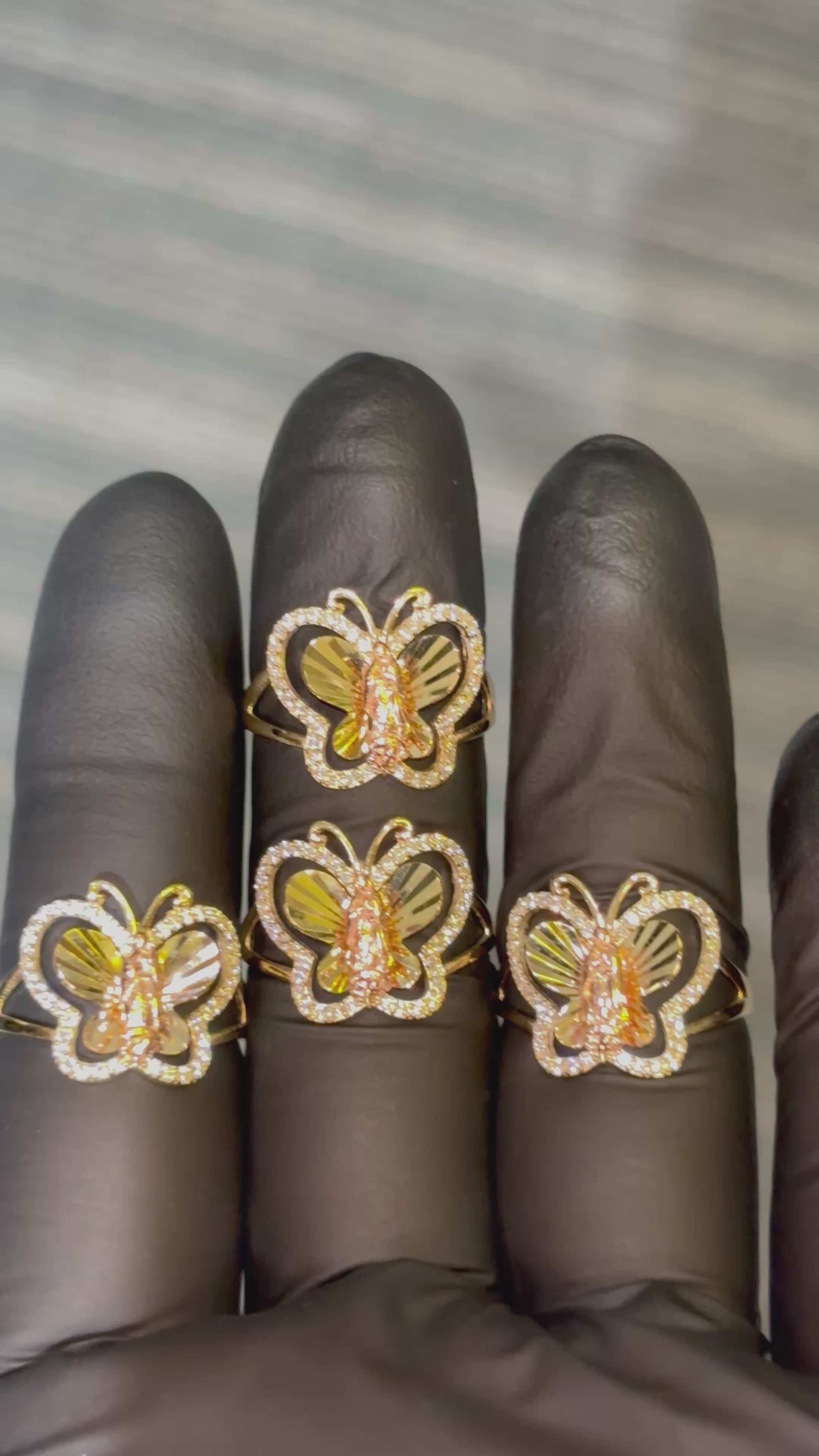 Load video: 10k Medium Crystal Butterfly Virgin Mary Ring