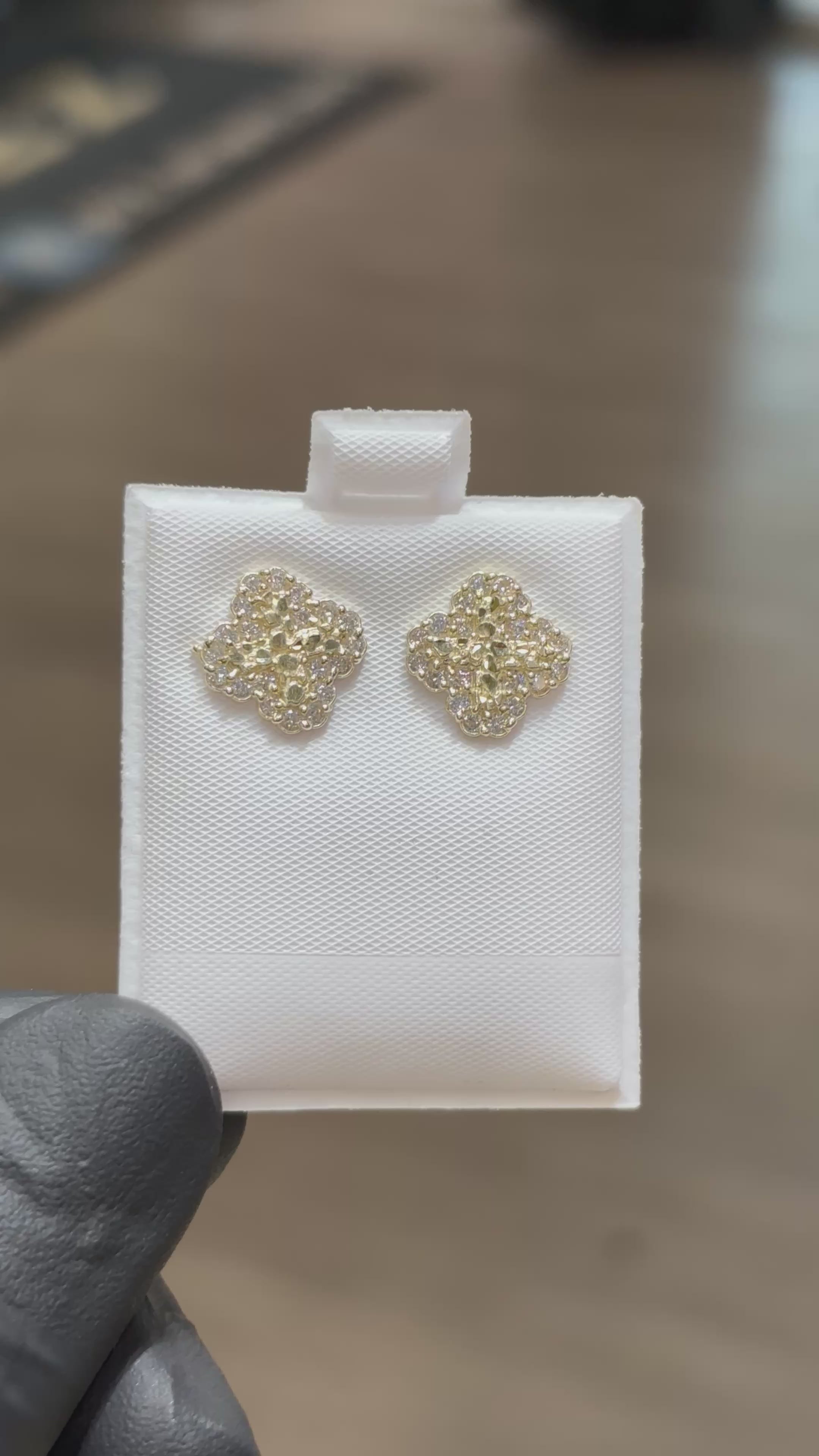 Load video: 10k Clover Crystal Nugget Earrings