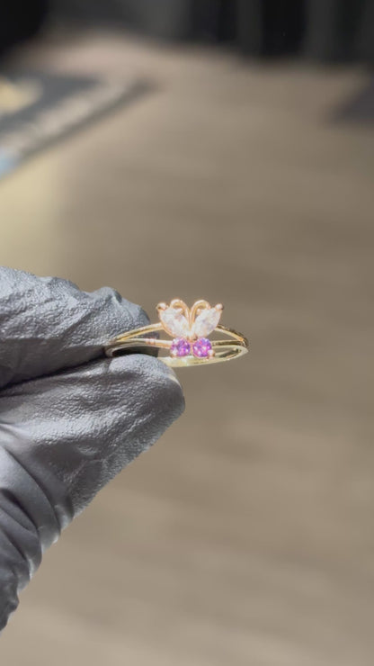 10k Crystal Butterfly Ring