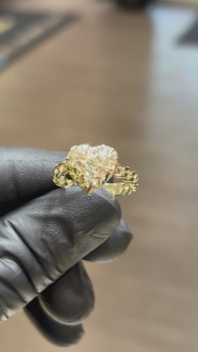 10k Heart Nugget Ring with Cuban Link Band