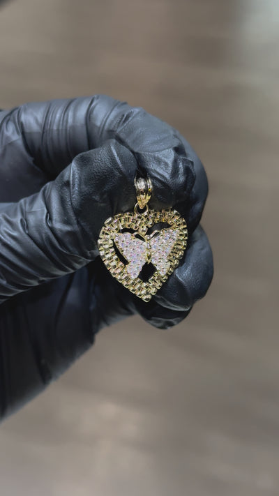 10k Rolex Heart With Crystal Butterfly Pendant