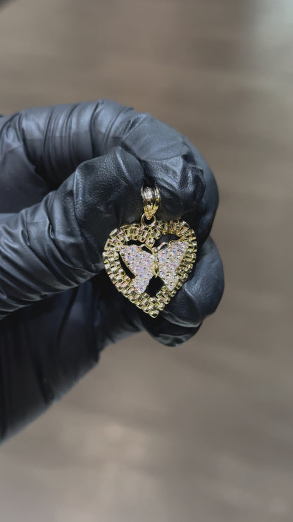 10k Rolex Heart With Crystal Butterfly Pendant