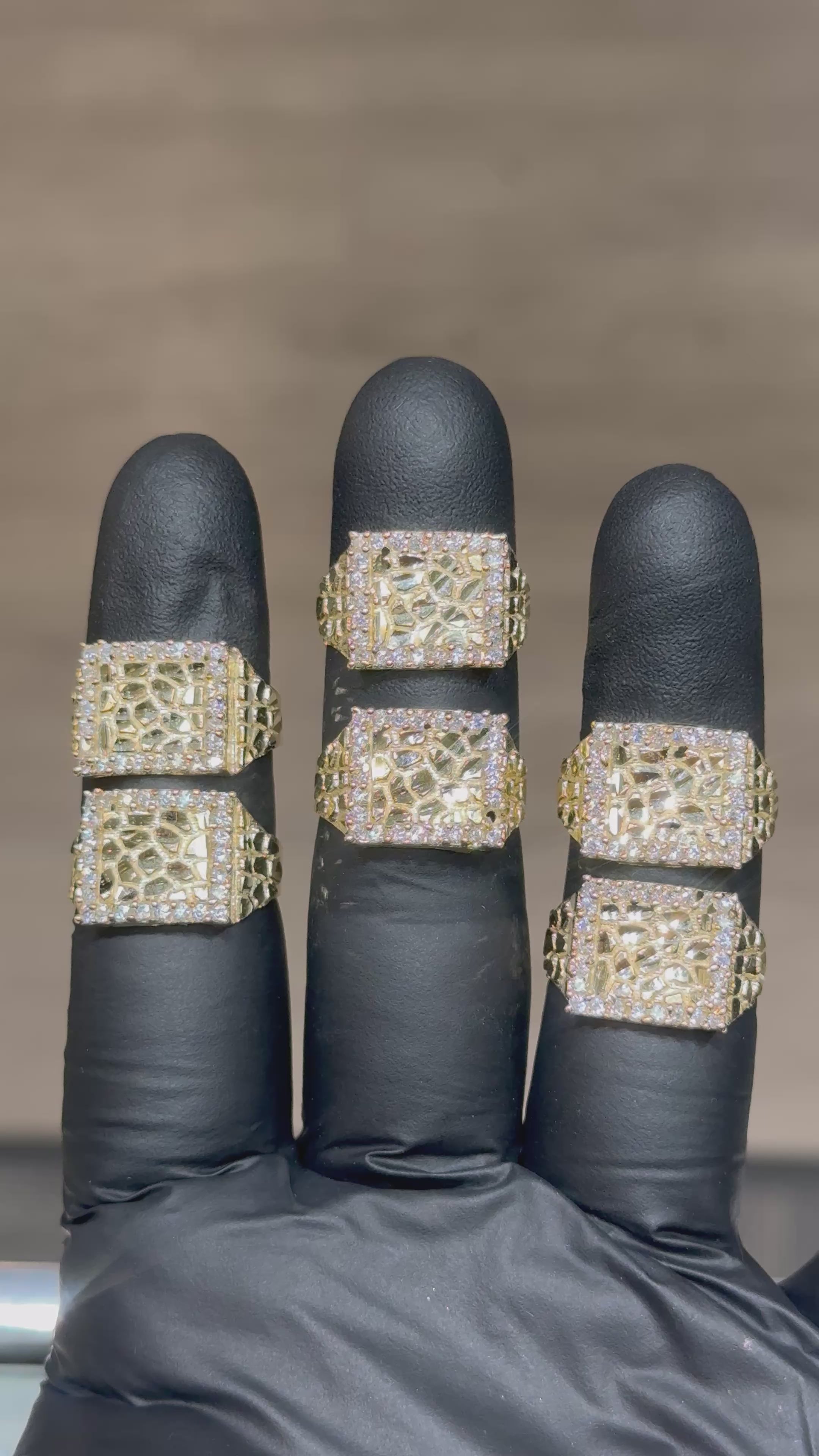 Load video: 10k Large Crystal Border Nugget Ring