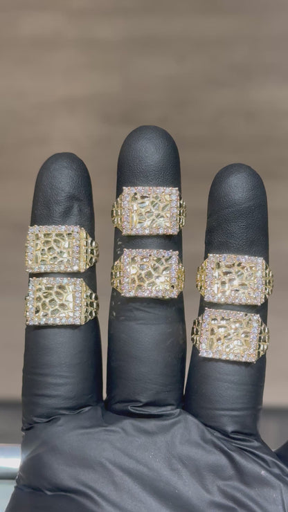 10k Large Crystal Border Nugget Ring