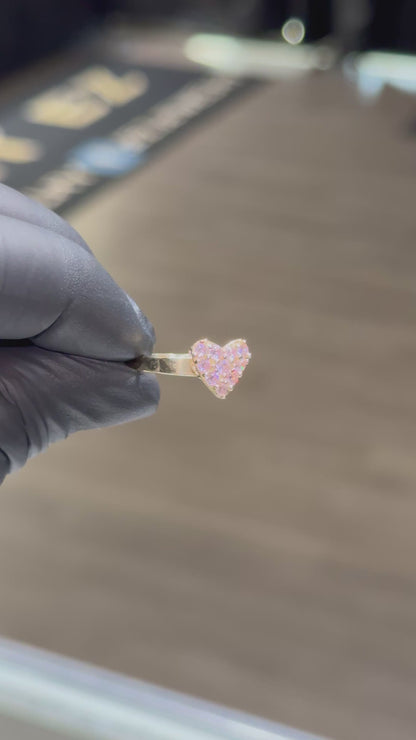 10k Pink/White Crystal Heart Ring