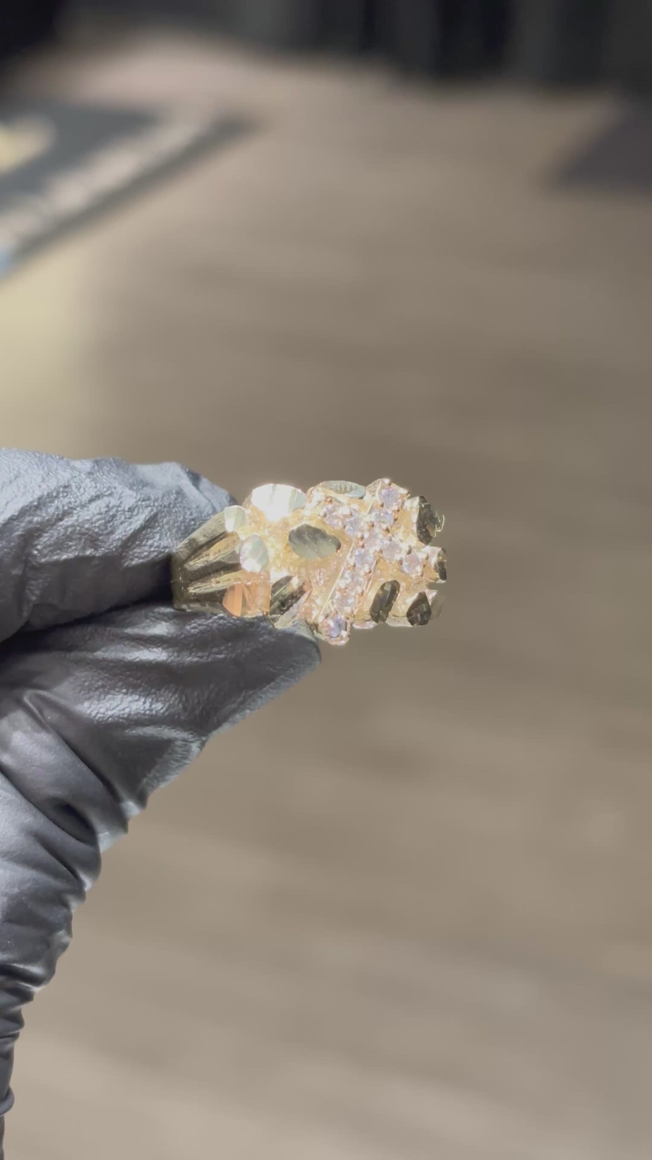 Load video: 10k Crystal Cross Nugget Ring