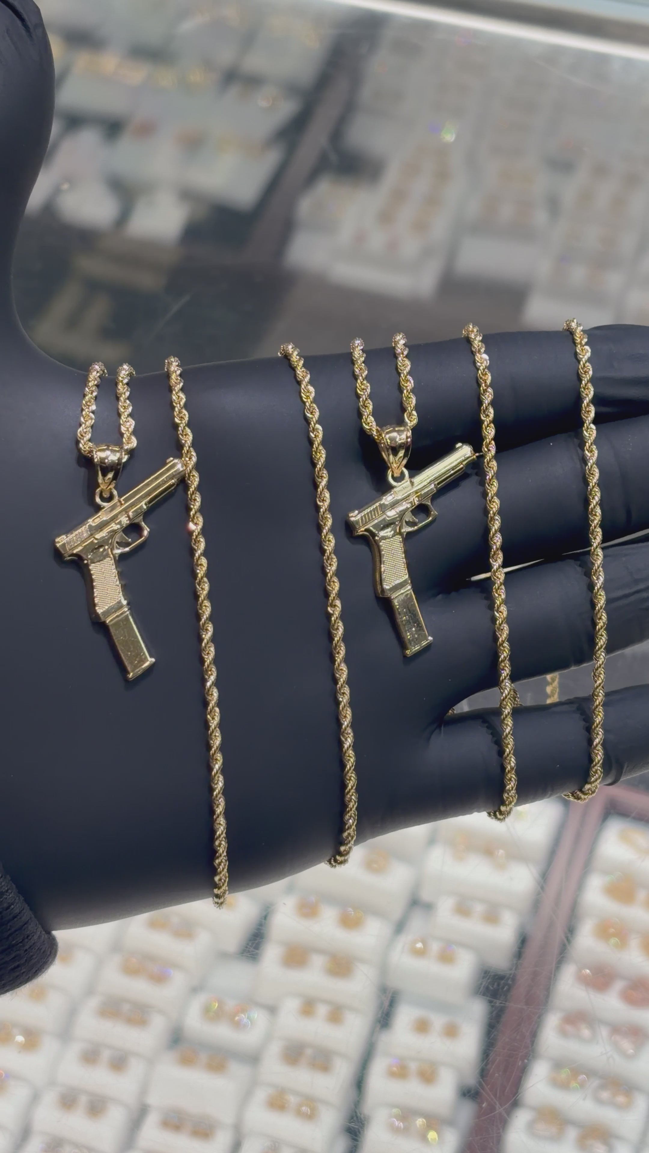 10k Glock Pendant w/ Diamond Cut Rope Chain Set