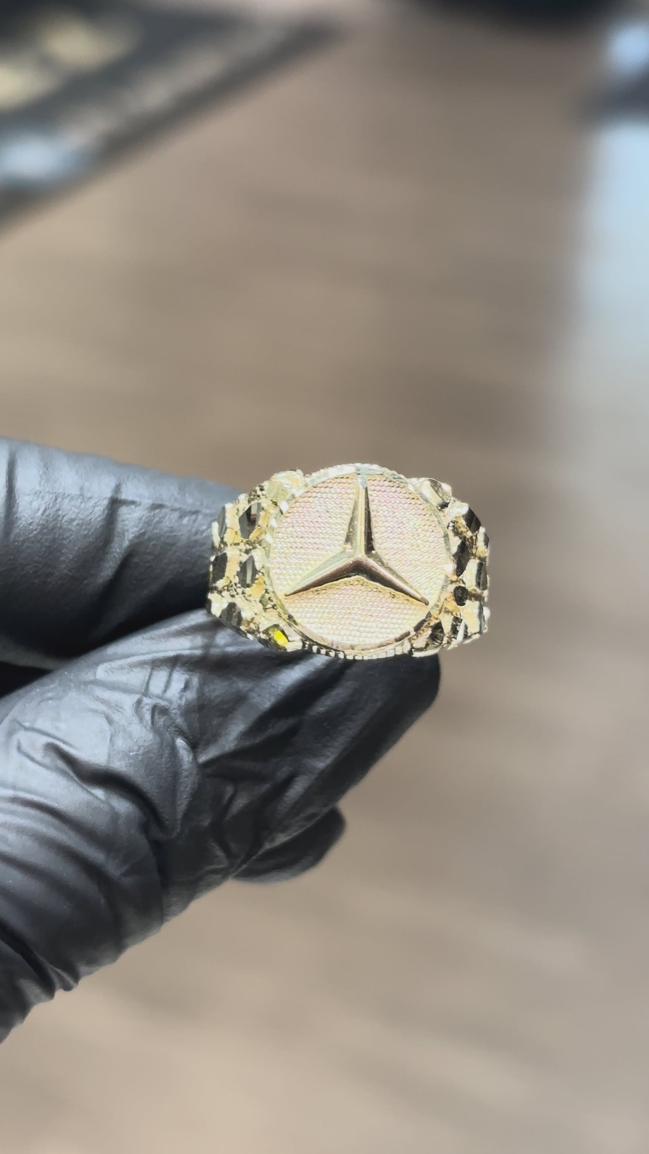 10k Large Mercedes Benz Nugget Ring