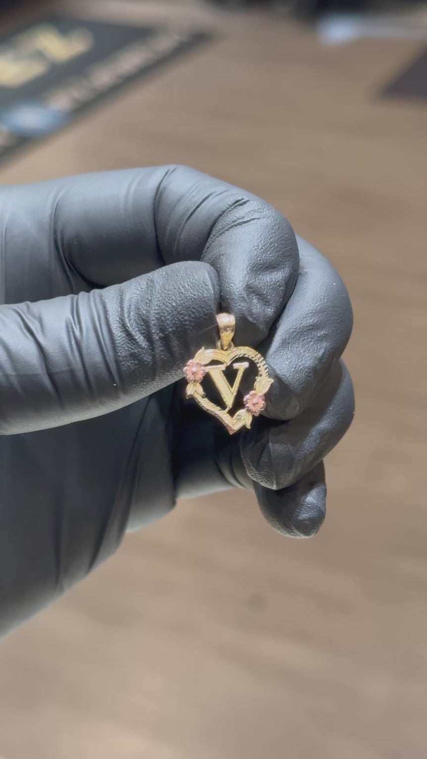 10k Heart Initial Pendant