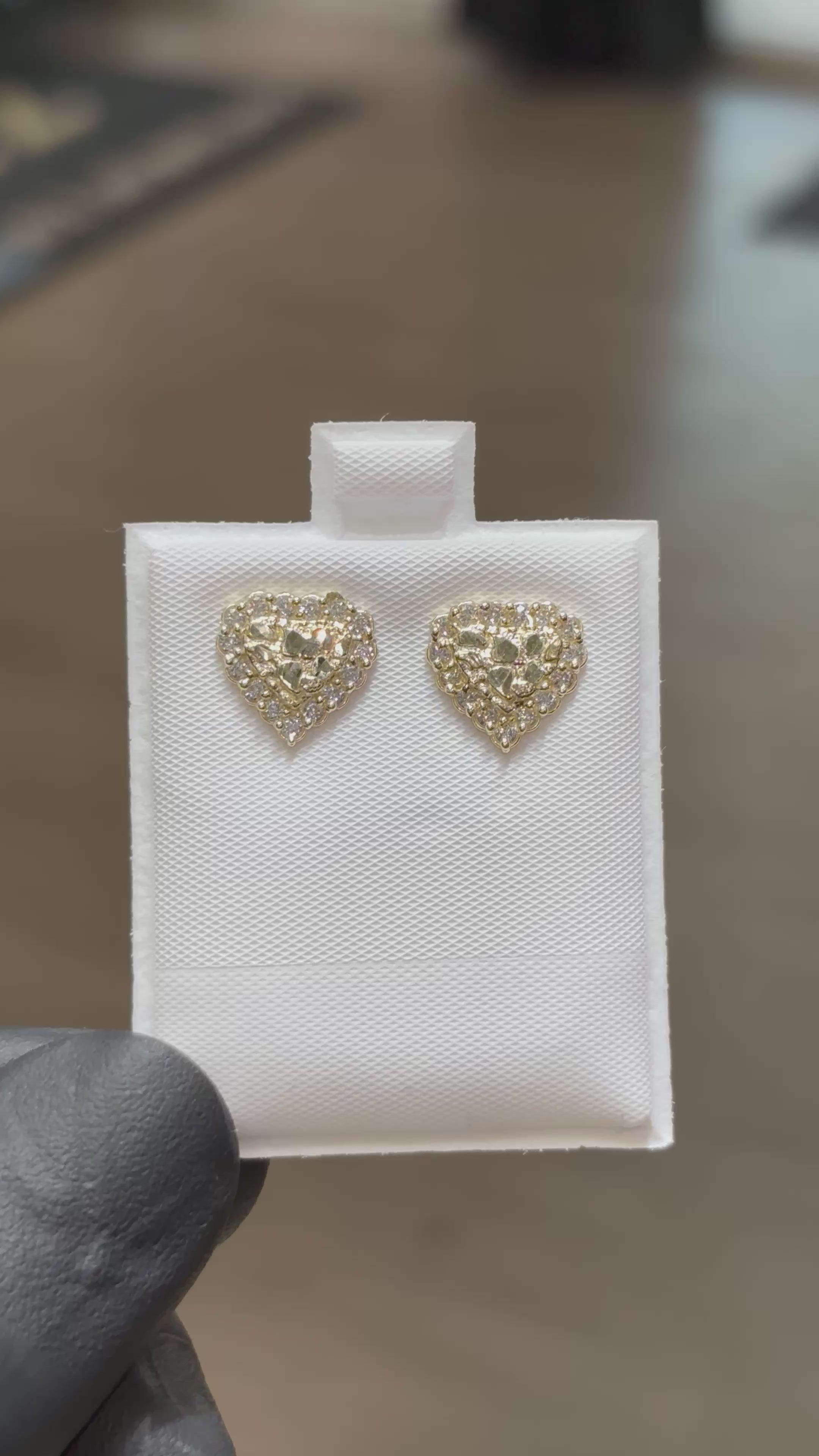 Load video: 10k Heart Crystal Nugget Earrings