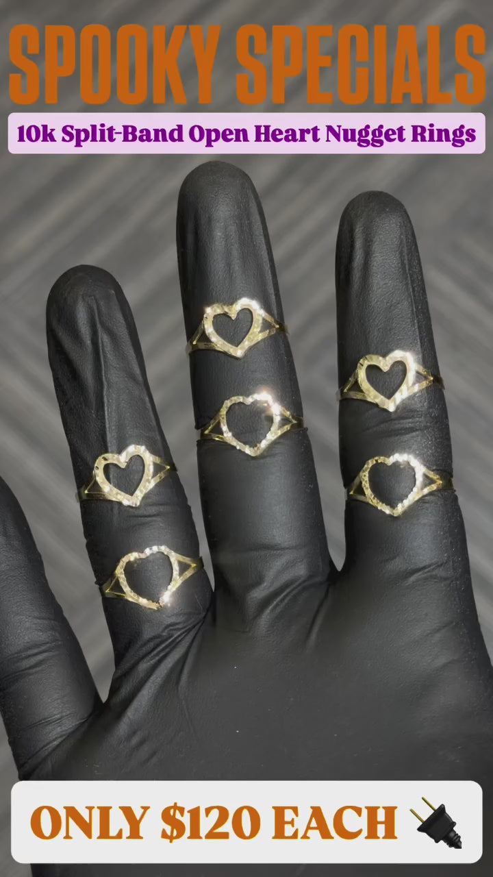 10k Small Open Nugget Heart Ring