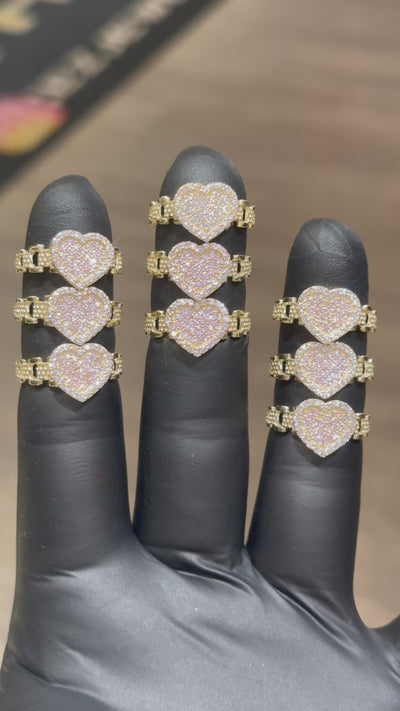 10k White/Light/Dark Pink Crystal Rolex Heart Ring