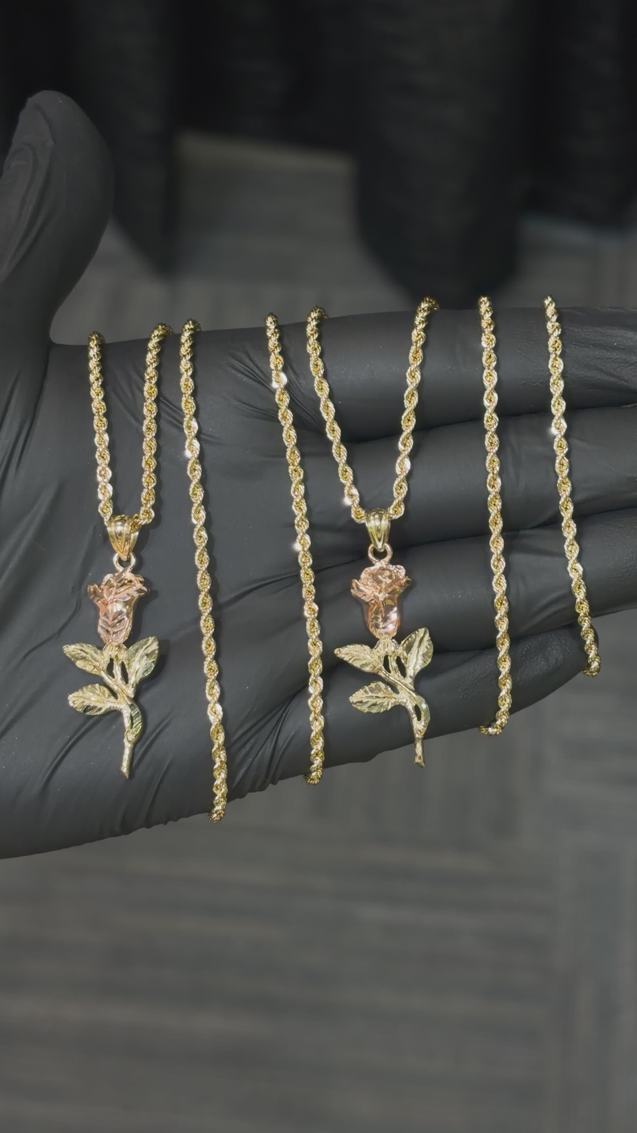 10k Small 2-Toned Rose Pendant Chain Set